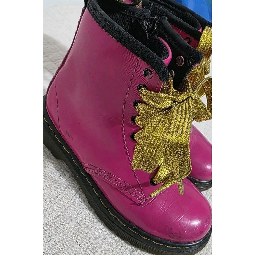 DR Martens Boots Brooklee Hot‎ Pink Leather Girls US 9 Girls Gold Glitter Laces
